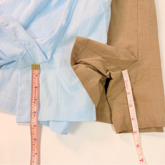 BUNDLE - NWT Noracora Womens L Cotton Linen Tan Blue Shorts Pockets - Picture 10 of 10